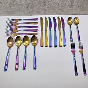 Cambridge Rainbow Color Flatware 19 Pieces Iridescent Stainless Steel Party